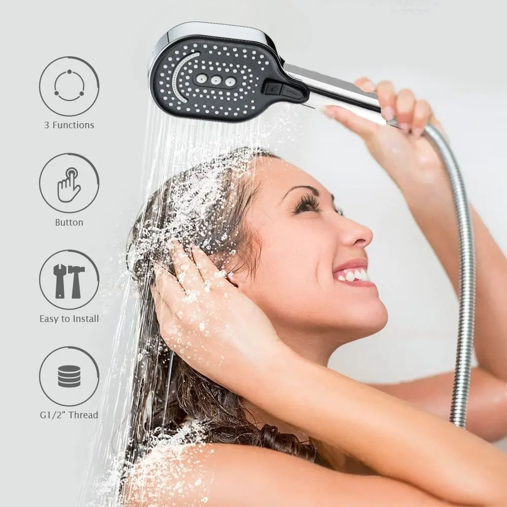 Cabeça de chuveiro multi-spray com interruptor de um botão fácil de instalar